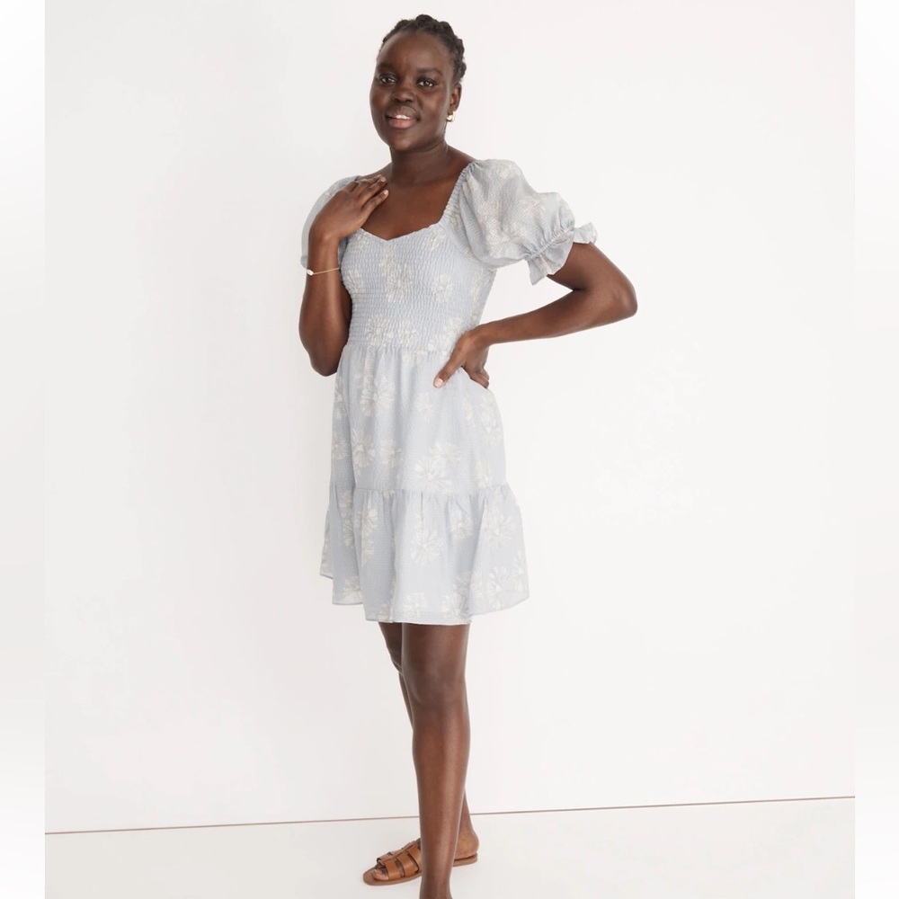 Madewell 100% Silk Lucie Smocked Mini Dress in Moody Blooms Cottagecore Coquette